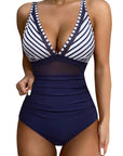 Mesh One Pieces Bathing Suit-Swimwear-SUUKSESS-White Blue Stripe-S-SUUKSESS