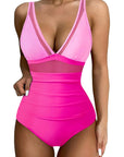 Mesh One Pieces Bathing Suit-Swimwear-SUUKSESS-Pink Color Block-S-SUUKSESS