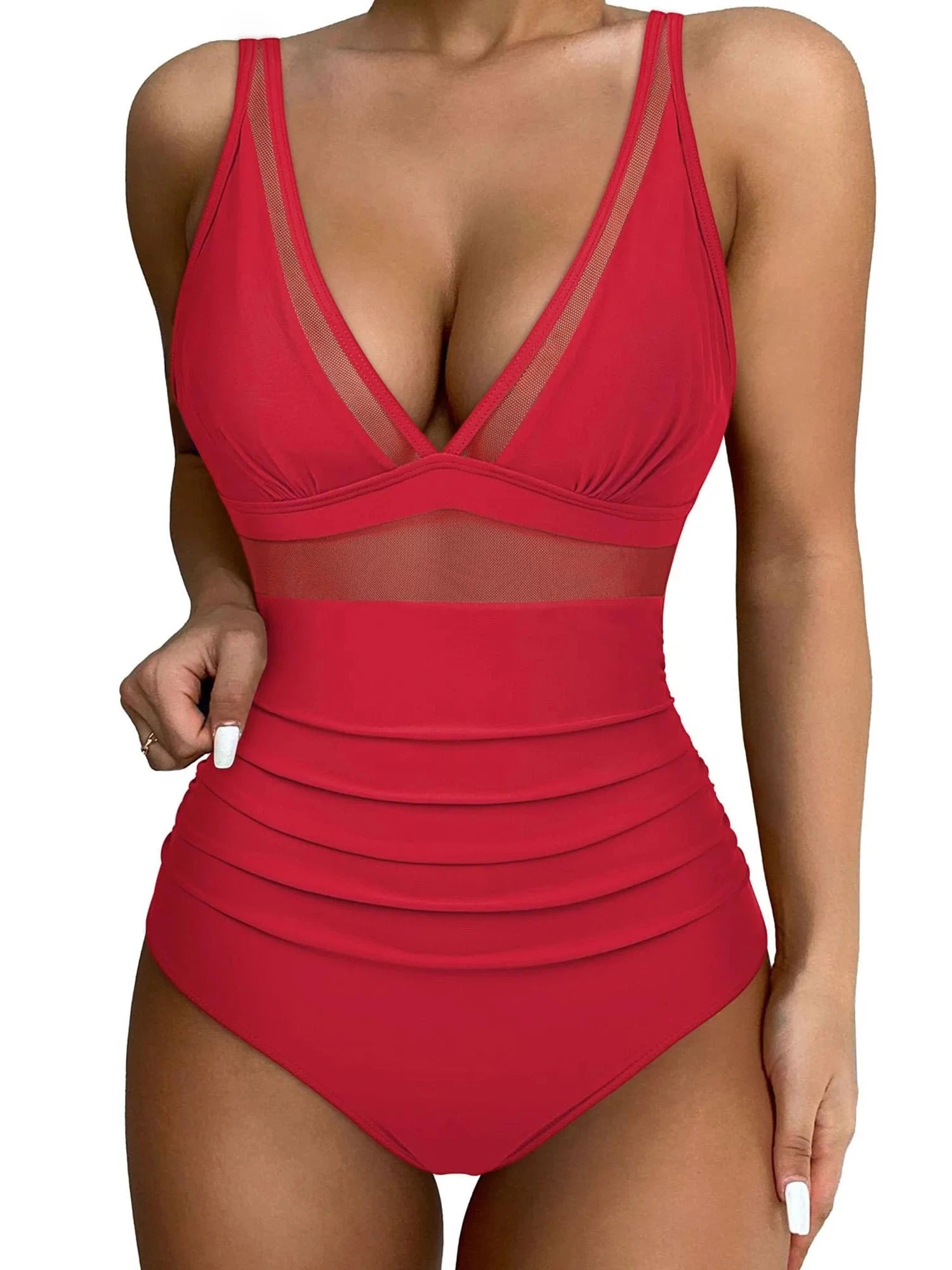 Mesh One Pieces Bathing Suit-Swimwear-SUUKSESS-Red-S-SUUKSESS