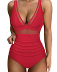 Mesh One Pieces Bathing Suit-Swimwear-SUUKSESS-Red-S-SUUKSESS