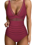 Mesh One Pieces Bathing Suit-Swimwear-SUUKSESS-Wine Red-S-SUUKSESS