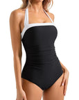 Halter Retro One Piece Bathing Suit-Swimwear-SUUKSESS-Black White-S-SUUKSESS