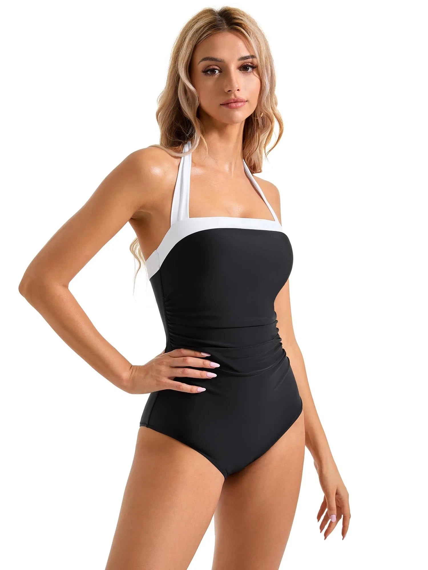 Halter Retro One Piece Bathing Suit-Swimwear-SUUKSESS-SUUKSESS