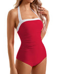 Halter Retro One Piece Bathing Suit-Swimwear-SUUKSESS-Red White-S-SUUKSESS