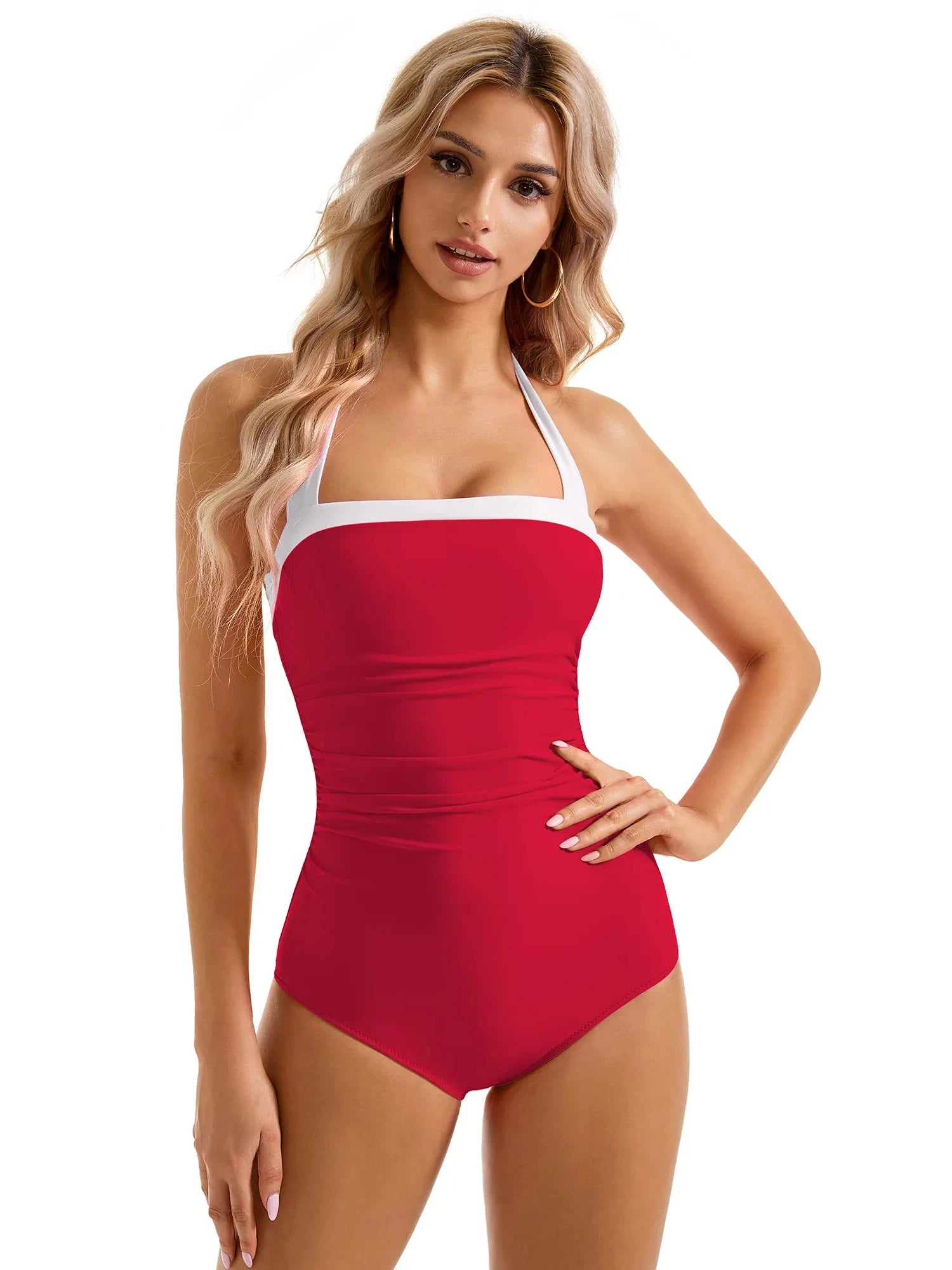 Halter Retro One Piece Bathing Suit-Swimwear-SUUKSESS-SUUKSESS