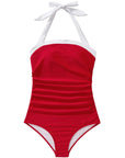 Halter Retro One Piece Bathing Suit-Swimwear-SUUKSESS-SUUKSESS