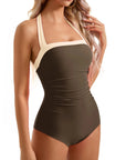 Halter Retro One Piece Bathing Suit-Swimwear-SUUKSESS-Beige Brown-S-SUUKSESS