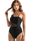 SUUKSESS Women Mesh One Shoulder One Piece Swimsuit Tummy Control Bathing Suit-SUUKSESS-SUUKSESS