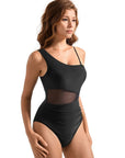 SUUKSESS Women Mesh One Shoulder One Piece Swimsuit Tummy Control Bathing Suit-SUUKSESS-SUUKSESS