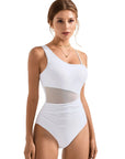 SUUKSESS Women Mesh One Shoulder One Piece Swimsuit Tummy Control Bathing Suit-SUUKSESS-SUUKSESS