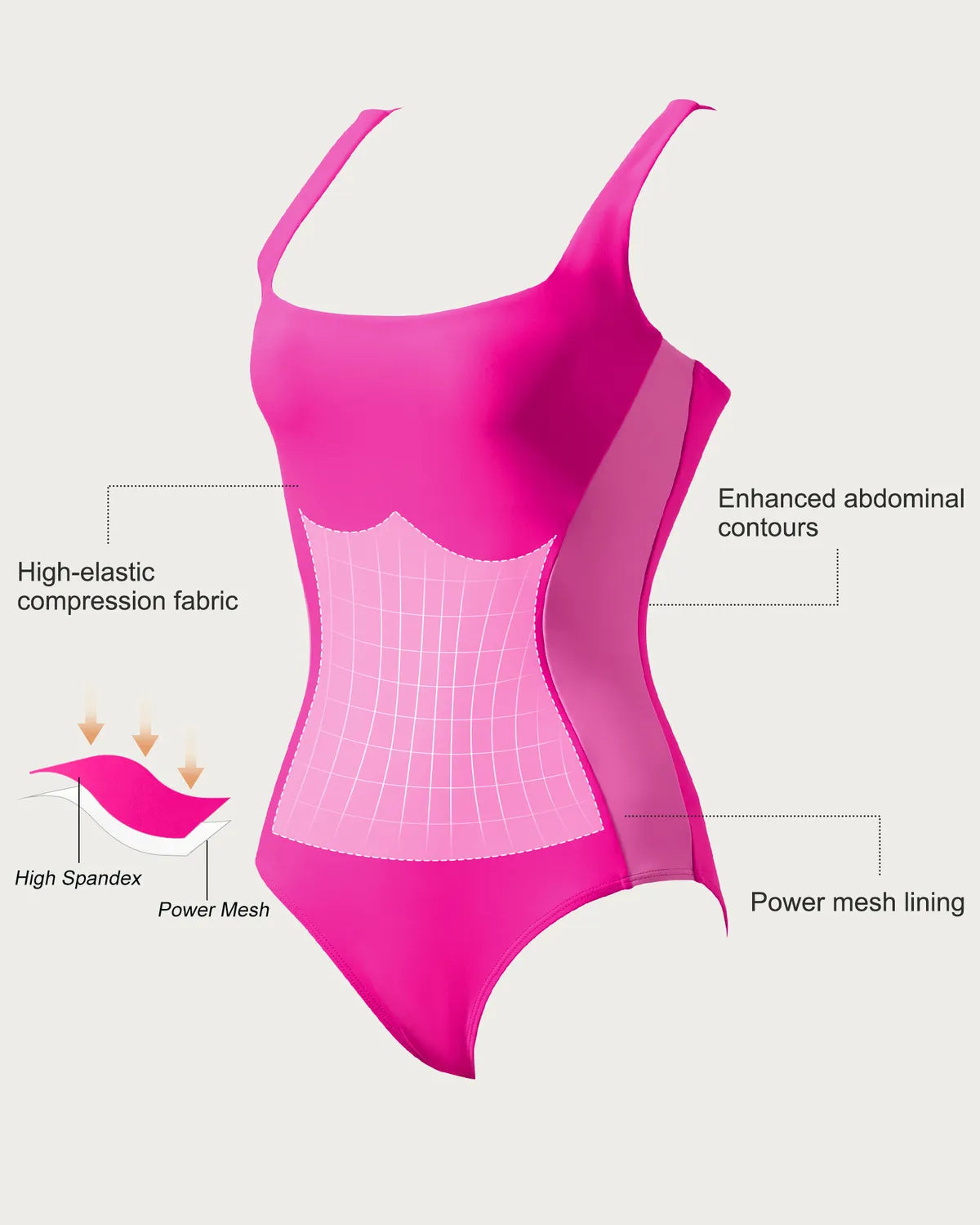 Slimming Line Square Neck Bathing Suit
