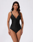 SUUKSESS Women Tummy Control One Piece Swimsuit Sexy V Neck Push Up Bathing Suit-SUUKSESS-Black-S-SUUKSESS