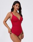 SUUKSESS Women Tummy Control One Piece Swimsuit Sexy V Neck Push Up Bathing Suit-SUUKSESS-SUUKSESS