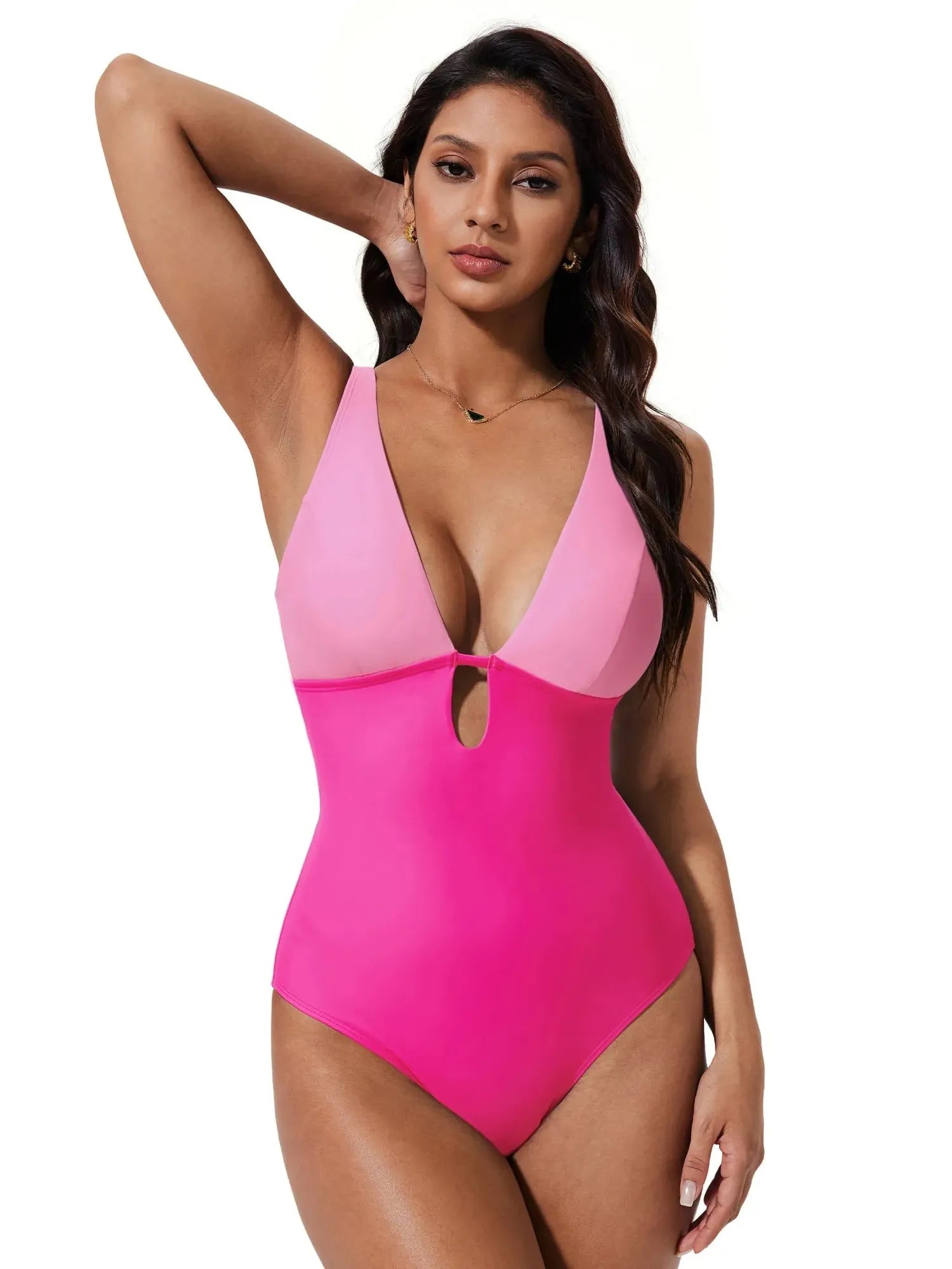 SUUKSESS Women One Piece Tummy Control Swimsuit Deep V Neck Cutout Bathing Suit-SUUKSESS-SUUKSESS