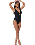 SUUKSESS Women One Piece Tummy Control Swimsuit Deep V Neck Cutout Bathing Suit-SUUKSESS-SUUKSESS