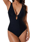 SUUKSESS Women One Piece Tummy Control Swimsuit Deep V Neck Cutout Bathing Suit-SUUKSESS-SUUKSESS