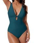 SUUKSESS Women One Piece Tummy Control Swimsuit Deep V Neck Cutout Bathing Suit-SUUKSESS-SUUKSESS