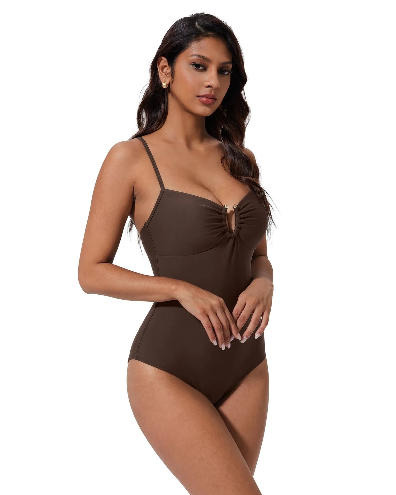 SUUKSESS Women Slimming Tummy Control One Piece Swimsuit Modest Cut Out Bathing Suit Retro Crisscross Back Swimwear