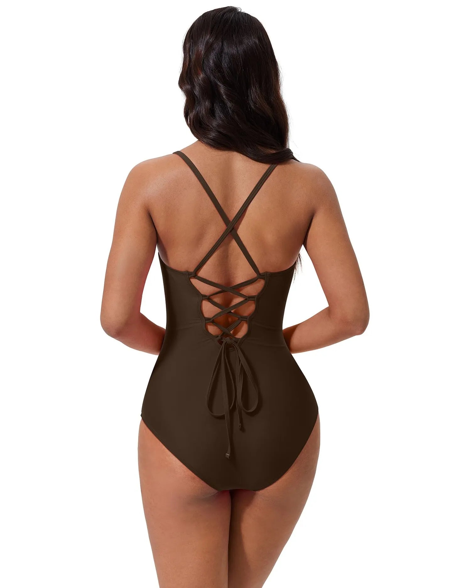 SUUKSESS Women Slimming Tummy Control One Piece Swimsuit Modest Cut Out Bathing Suit Retro Crisscross Back Swimwear