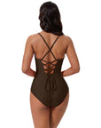 SUUKSESS Women Slimming Tummy Control One Piece Swimsuit Modest Cut Out Bathing Suit Retro Crisscross Back Swimwear