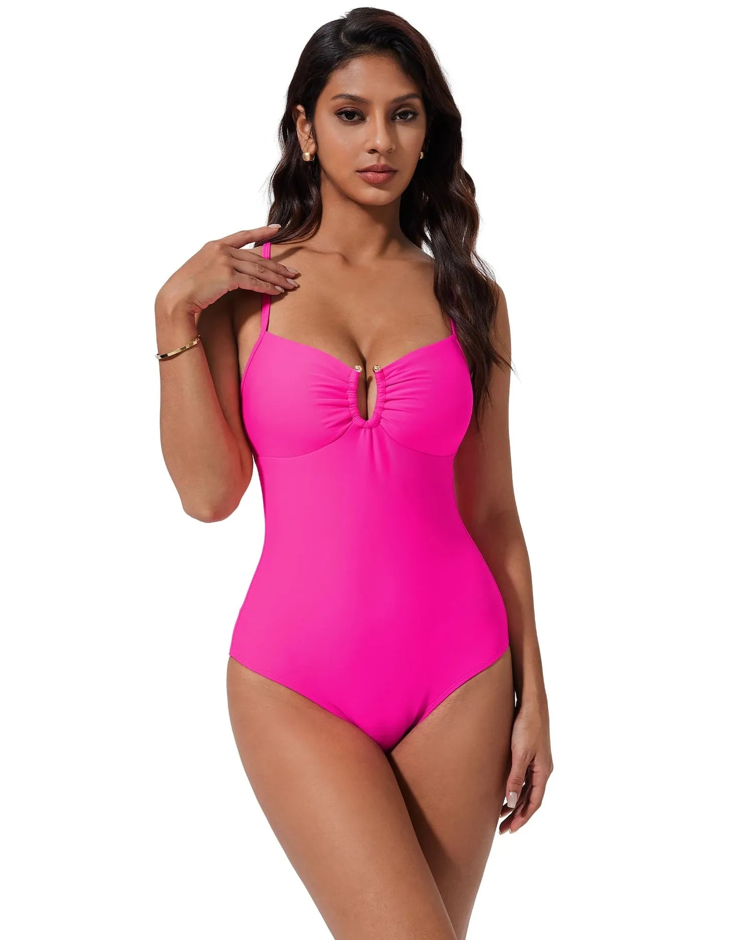 SUUKSESS Women Slimming Tummy Control One Piece Swimsuit Modest Cut Out Bathing Suit Retro Crisscross Back Swimwear