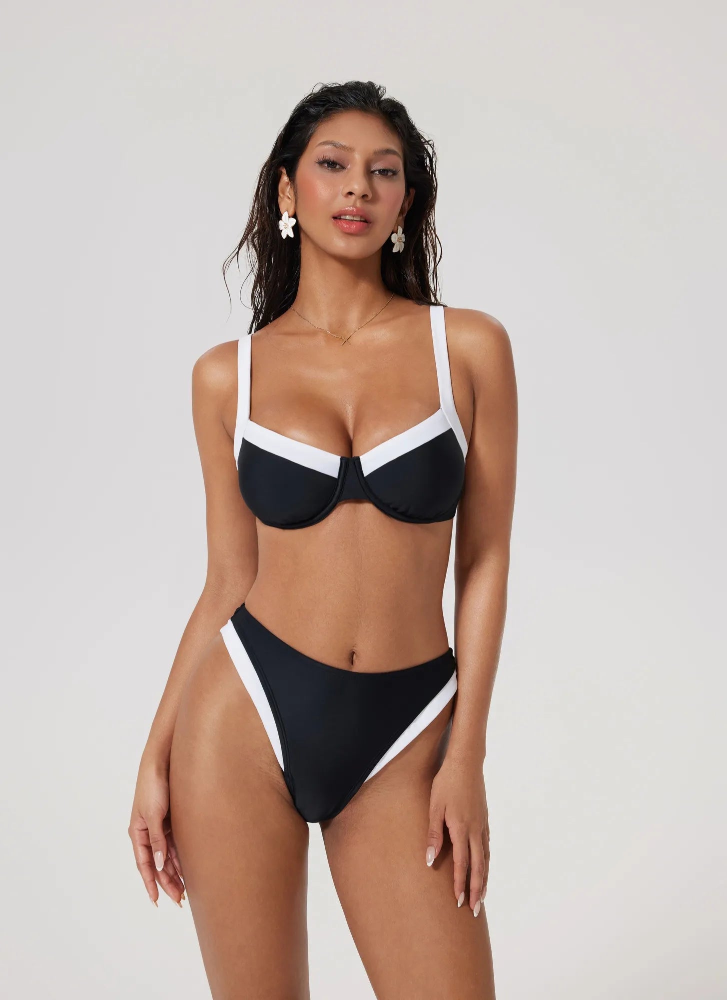 Color Block Underwire 2 Piece Swimsuit-SUUKSESS-Black White-S-SUUKSESS