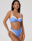 Color Block Underwire 2 Piece Swimsuit-SUUKSESS-Blue White-S-SUUKSESS
