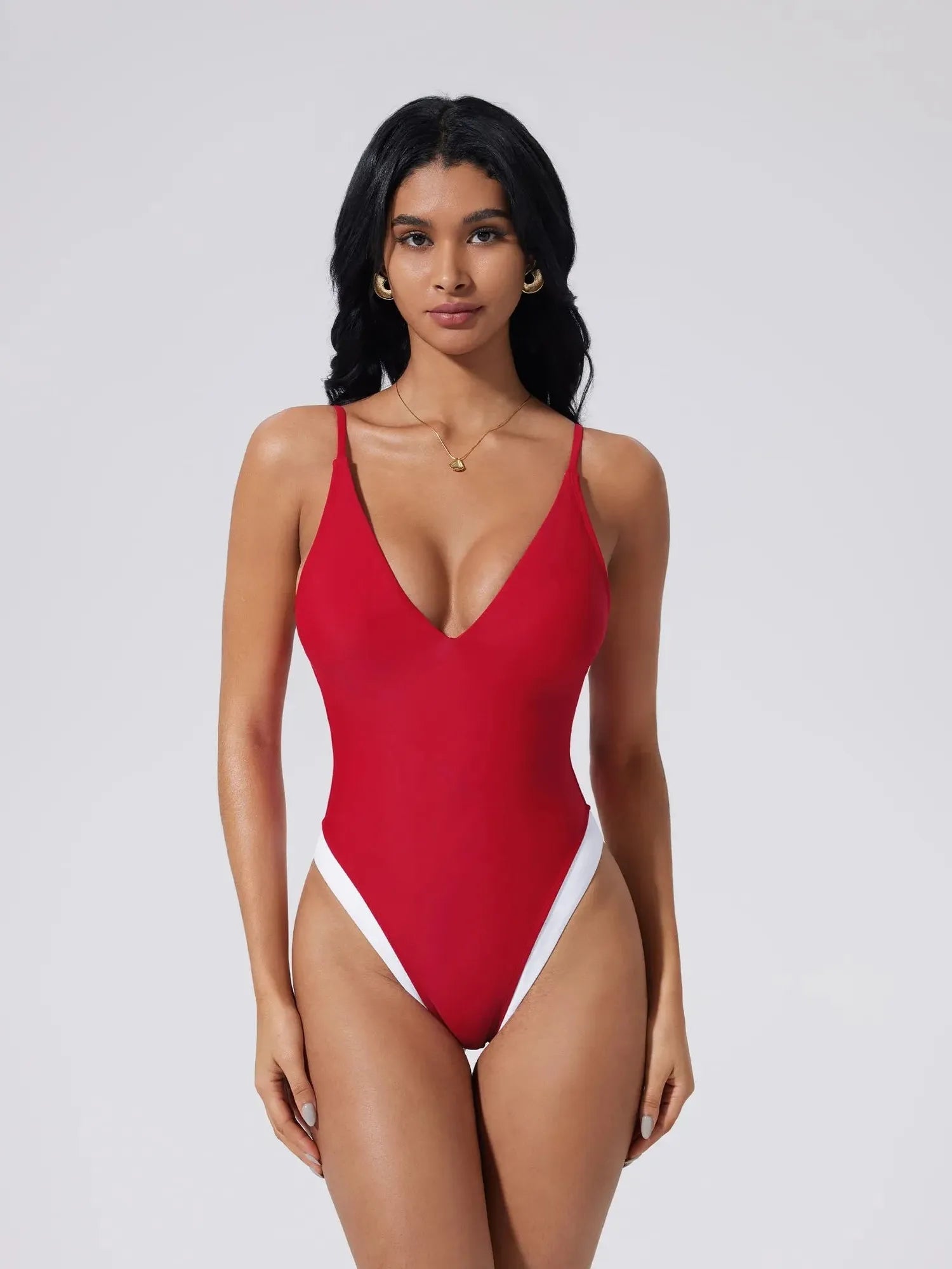 V Open Back One Piece Swimsuits-SUUKSESS-Red-S-SUUKSESS