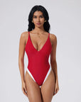 V Open Back One Piece Swimsuits-SUUKSESS-Red-S-SUUKSESS