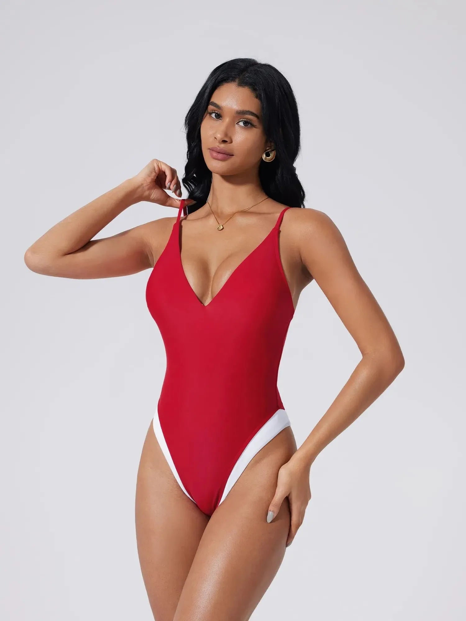 V Open Back One Piece Swimsuits-SUUKSESS-SUUKSESS