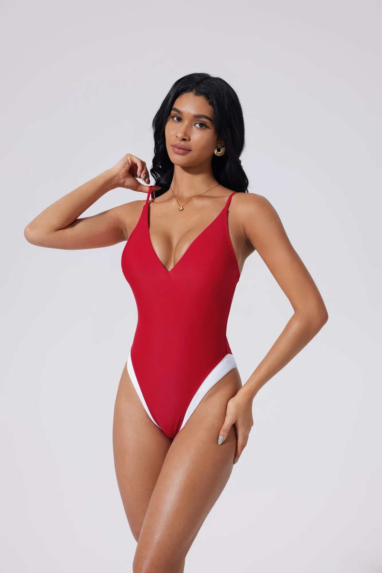 V Open Back One Piece Swimsuits-SUUKSESS-SUUKSESS