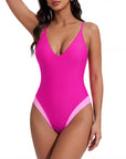 V Open Back One Piece Swimsuits