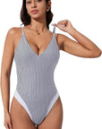 V Open Back One Piece Swimsuits