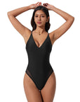 V Open Back One Piece Swimsuits-SUUKSESS-SUUKSESS