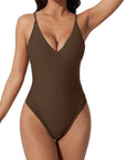 V Open Back One Piece Swimsuits-SUUKSESS-SUUKSESS