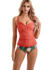 Sexy Twist Push Up Tankini Swimsuit-SUUKSESS-Coral Pink Leaf-S-SUUKSESS
