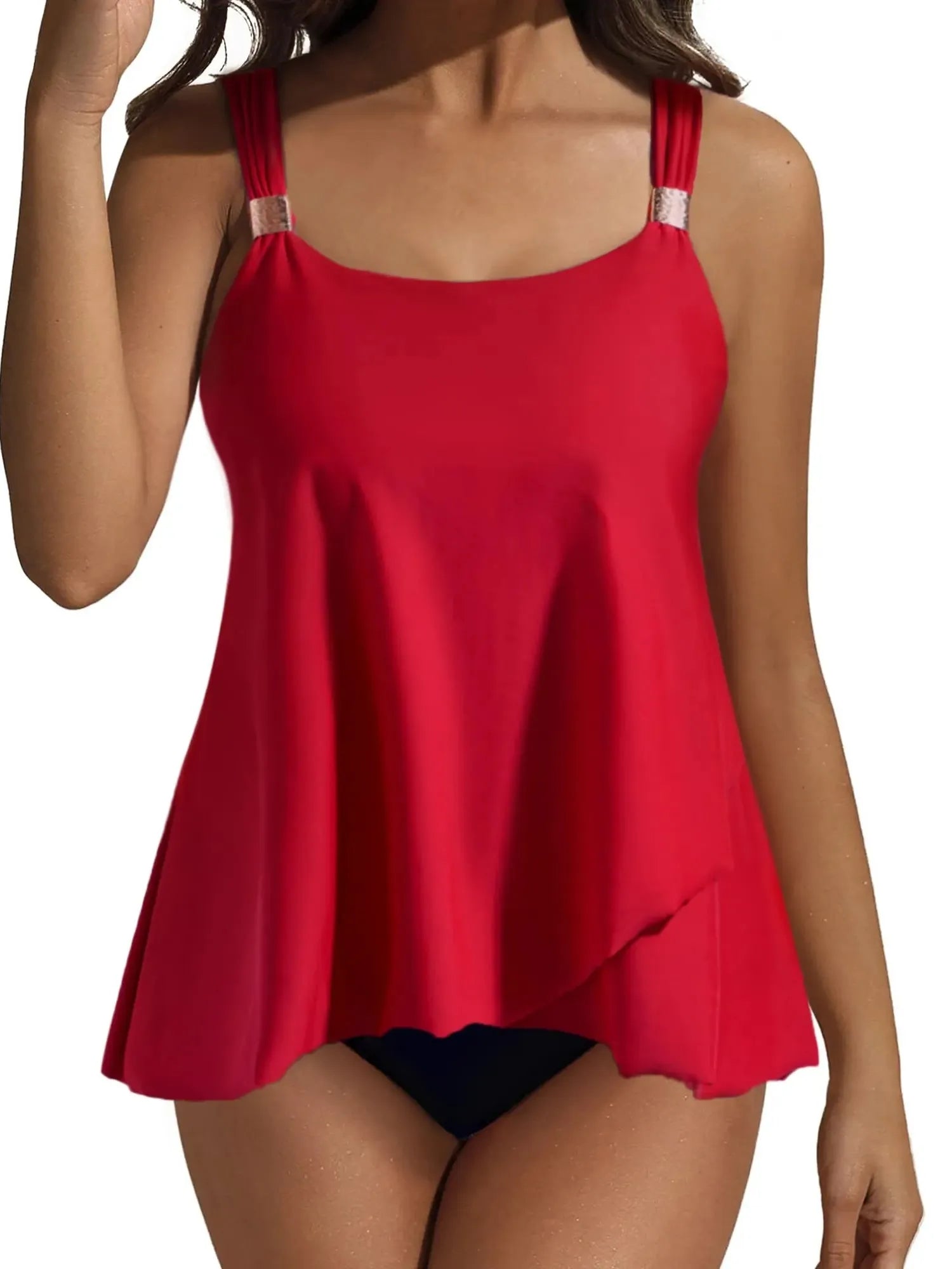 SUUKSESS Women Ruffle High Waisted Tankini Swimsuit Tummy Control Bathing Suit-SUUKSESS-Red-S-SUUKSESS