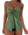 SUUKSESS Women's Tummy Control Tankini Swimsuits Push Up Knot Front Bathing Suit-SUUKSESS-Green-S-SUUKSESS