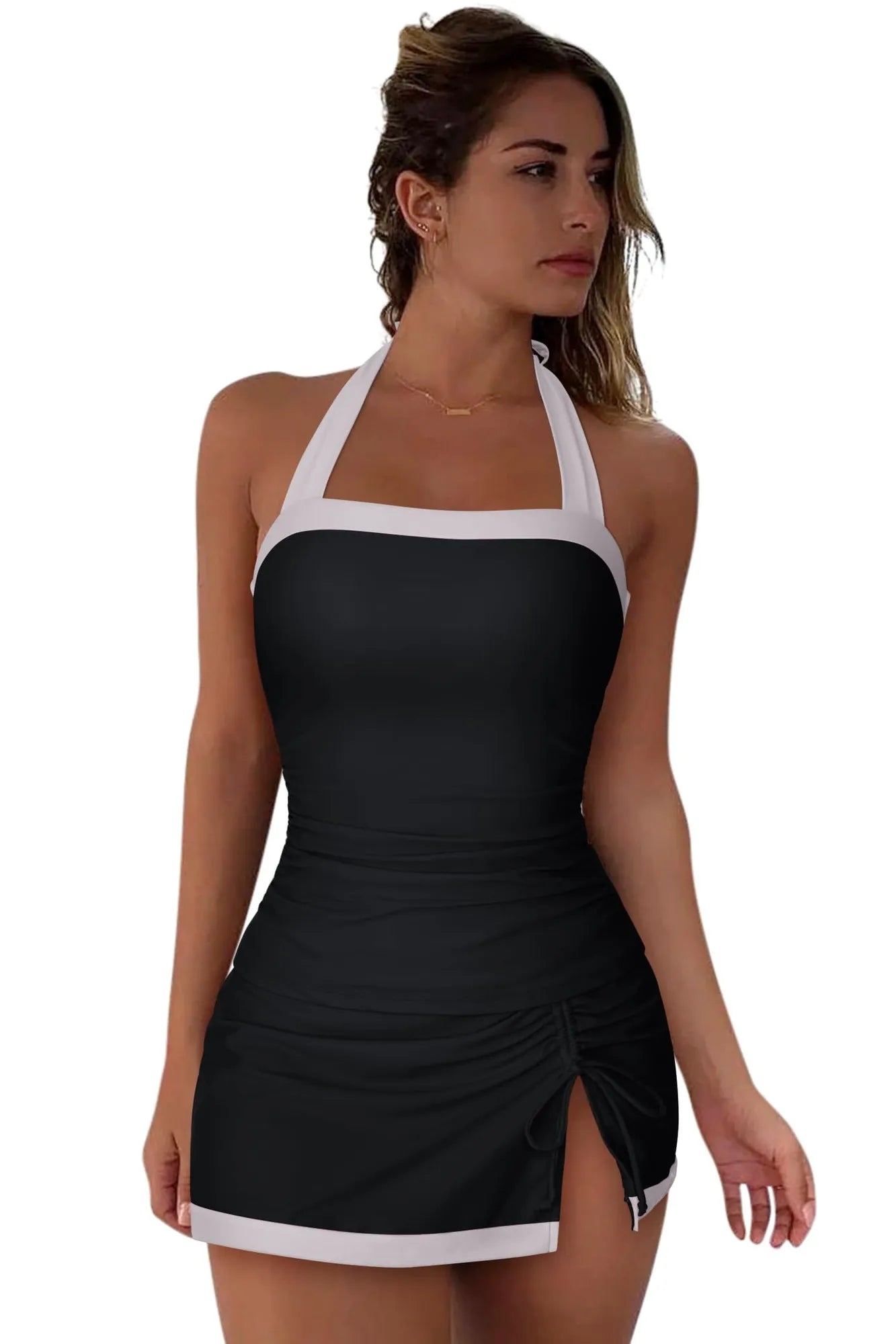 SUUKSESS Women Tummy Control Tankini Swimsuits with Skirt Backless Bathing Suit-SUUKSESS-SUUKSESS