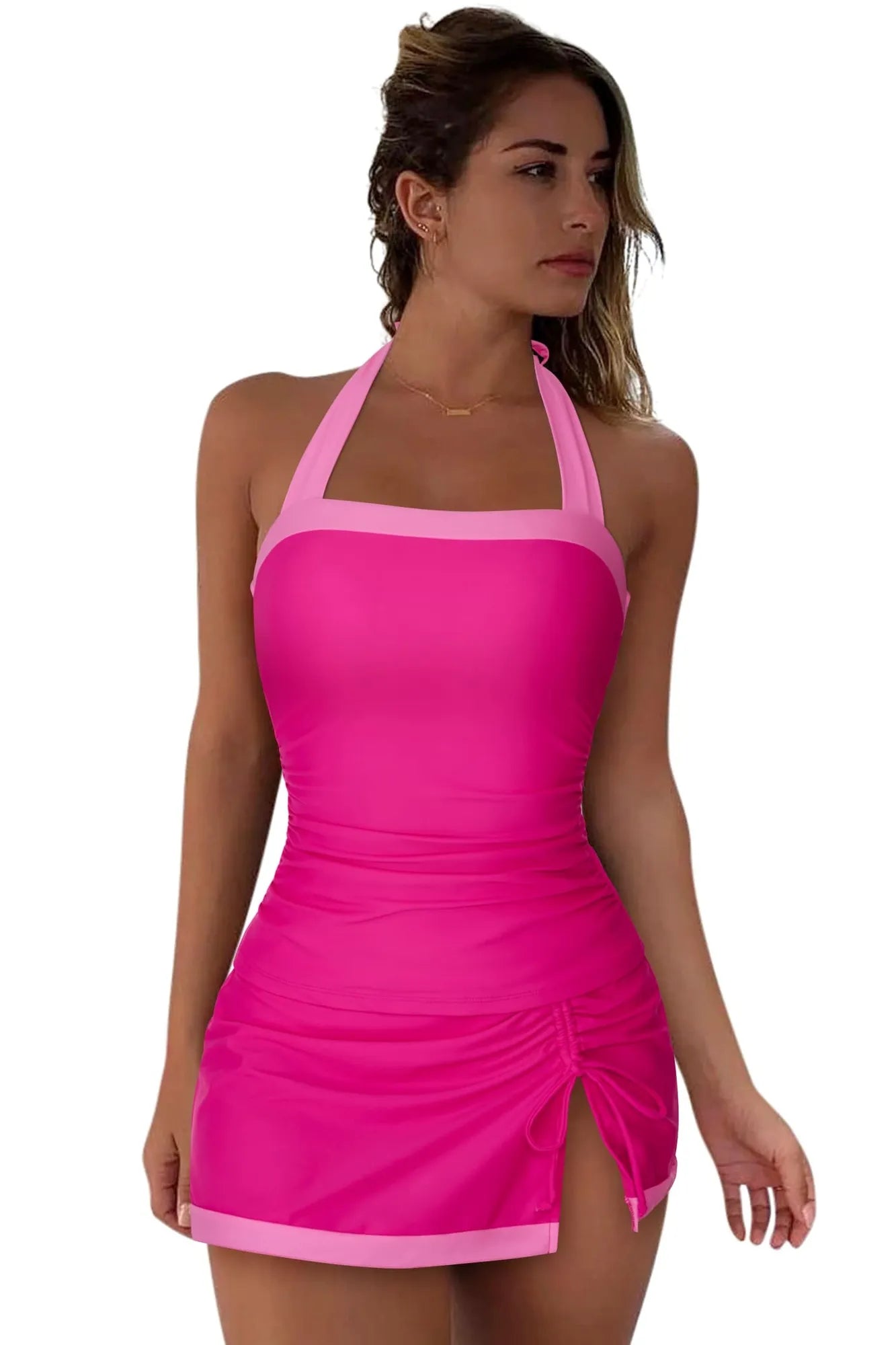 SUUKSESS Women Tummy Control Tankini Swimsuits with Skirt Backless Bathing Suit-SUUKSESS-SUUKSESS