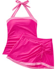 SUUKSESS Women Tummy Control Tankini Swimsuits with Skirt Backless Bathing Suit-SUUKSESS-SUUKSESS