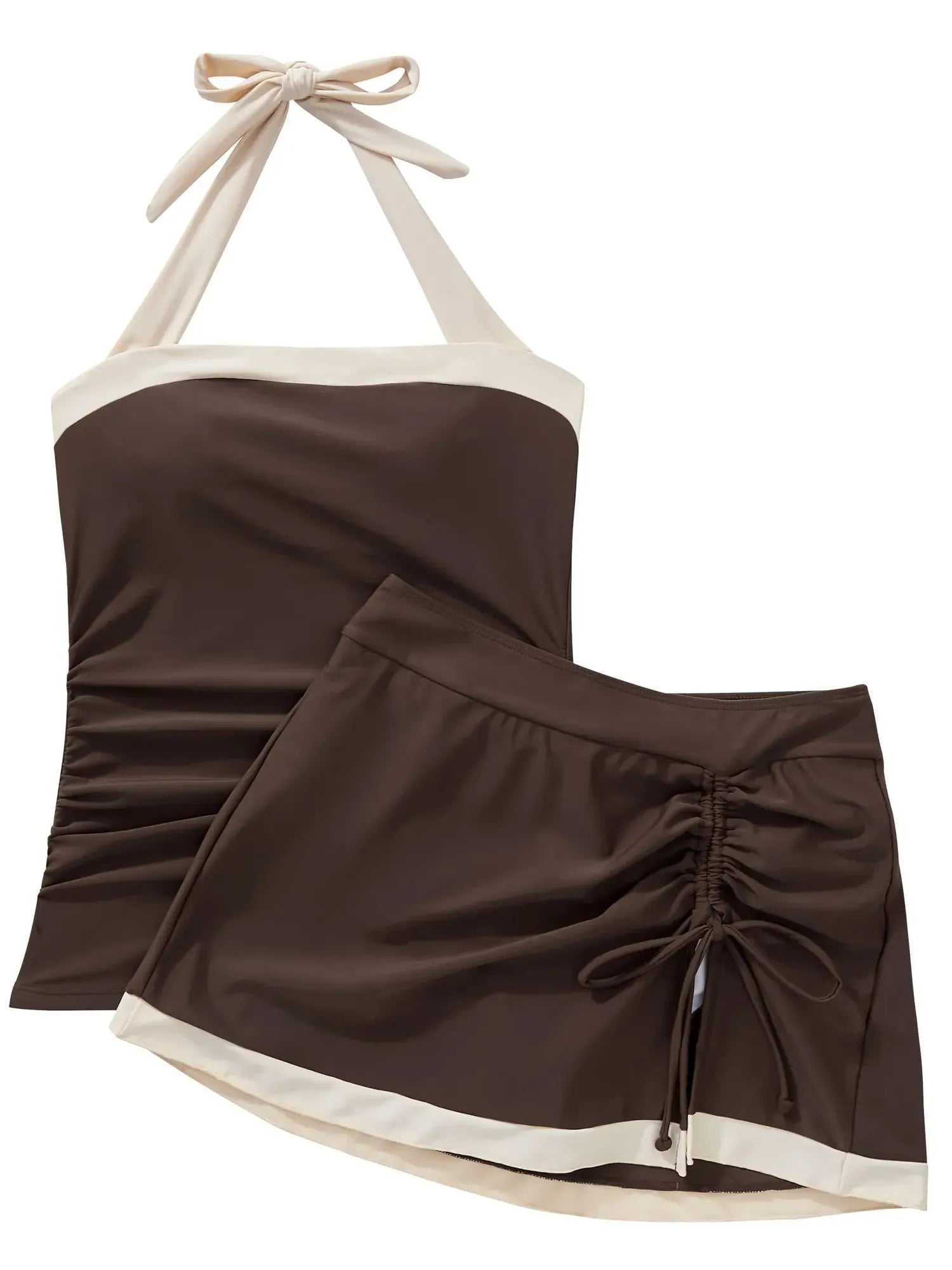 SUUKSESS Women Tummy Control Tankini Swimsuits with Skirt Backless Bathing Suit-SUUKSESS-SUUKSESS
