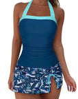 SUUKSESS Women Tummy Control Tankini Swimsuits with Skirt Backless Bathing Suit-SUUKSESS-Blue Floral-S-SUUKSESS