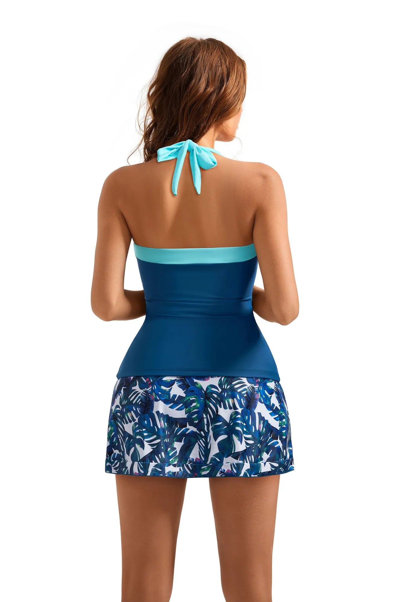 SUUKSESS Women Tummy Control Tankini Swimsuits with Skirt Backless Bathing Suit-SUUKSESS-SUUKSESS