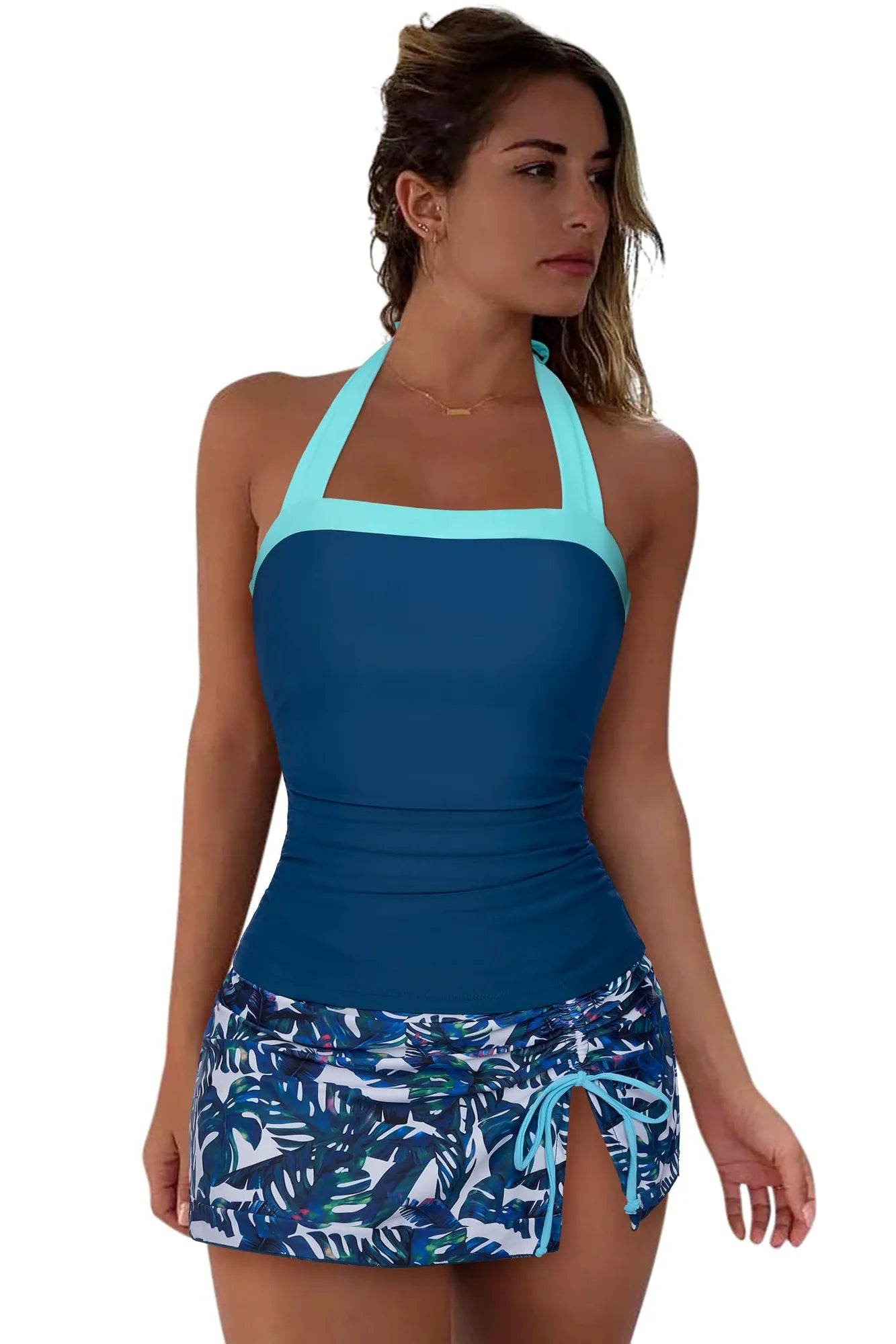 SUUKSESS Women Tummy Control Tankini Swimsuits with Skirt Backless Bathing Suit-SUUKSESS-SUUKSESS