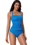 Halter Tankini 2 Piece Bathing Suits-SUUKSESS-Blue-S-SUUKSESS