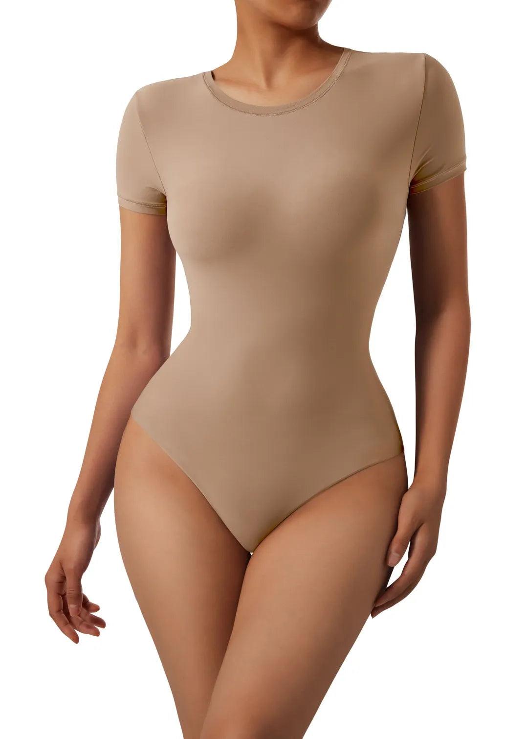 Nude Slinky Boned Short Sleeve Bodysuit