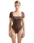 Buttery Soft Square Neck Bodysuit - Short Sleeve-Clothing-SUUKSESS-Brown-S-SUUKSESS