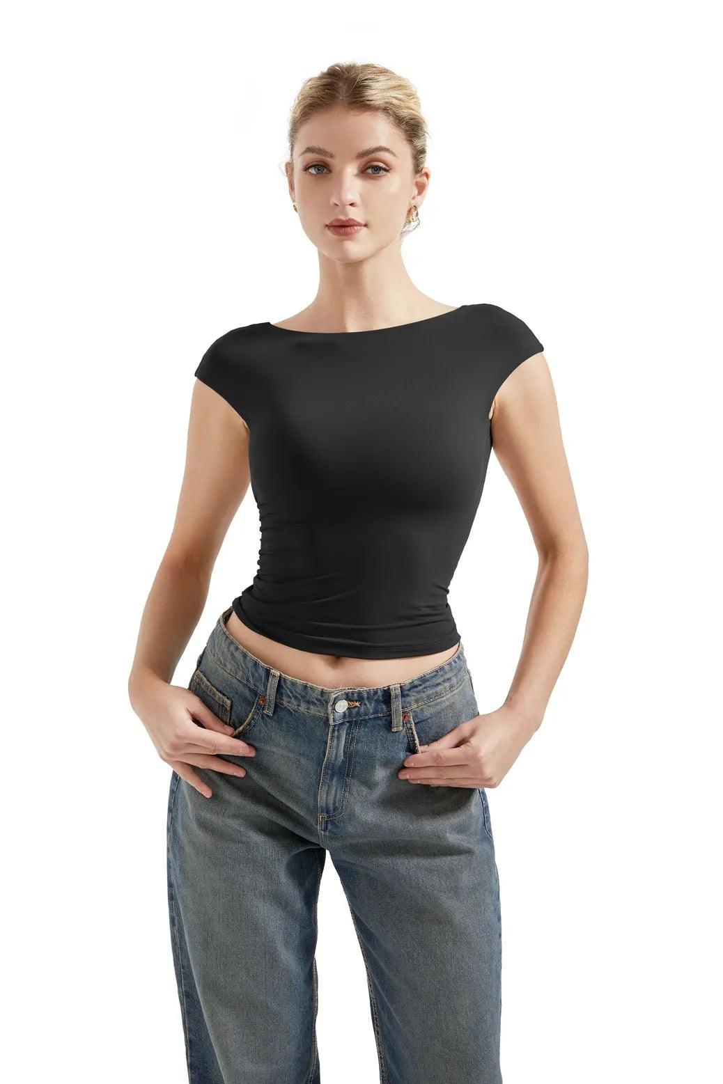 Buttery Soft Backless Shirt-Clothing-SUUKSESS-Black-XS-SUUKSESS