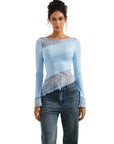 Mesh Lace Crew Neck Shirt - Long Sleeve-Clothing-SUUKSESS-XS-Light Blue-SUUKSESS